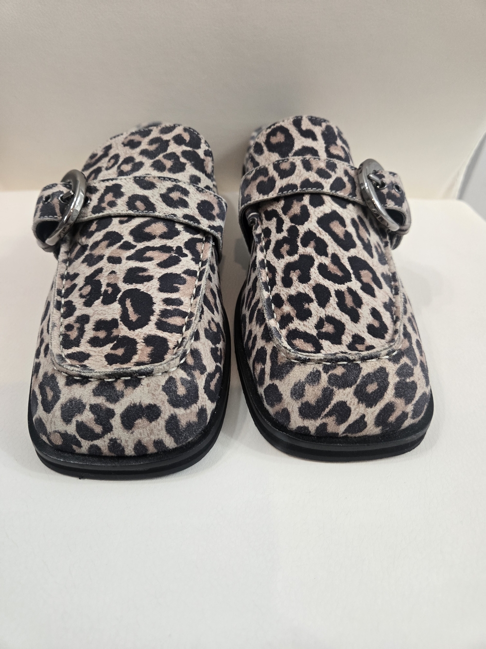 Free People Leopard Print Buckle Loafer Mules - Tan & Black Size 7 - Picture 6 of 13